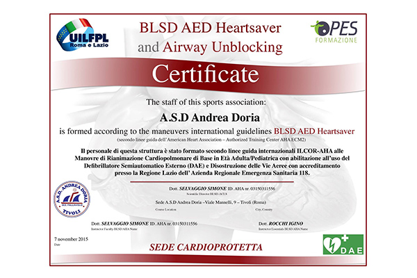 Certificazione Sede - BLSD